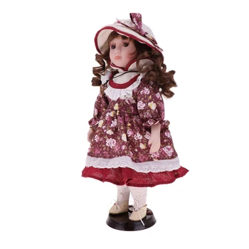 30 см Красивата Порцеланова Кукла, за Момичета с Цветя Дрехи и Стойка за Дома в Подарък