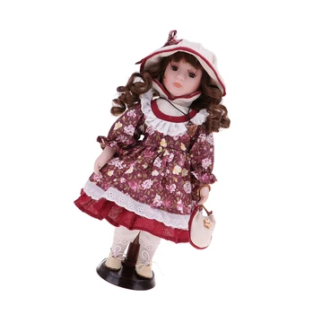 30 см Красивата Порцеланова Кукла, за Момичета с Цветя Дрехи и Стойка за Дома в Подарък Изображение 1