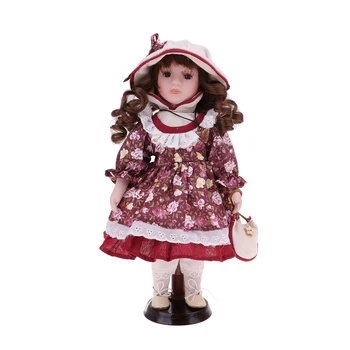 30 см Красивата Порцеланова Кукла, за Момичета с Цветя Дрехи и Стойка за Дома в Подарък Изображение 2
