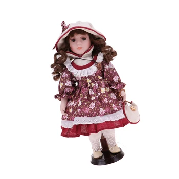 30 см Красивата Порцеланова Кукла, за Момичета с Цветя Дрехи и Стойка за Дома в Подарък Изображение 3
