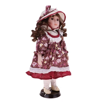 30 см Красивата Порцеланова Кукла, за Момичета с Цветя Дрехи и Стойка за Дома в Подарък Изображение 4