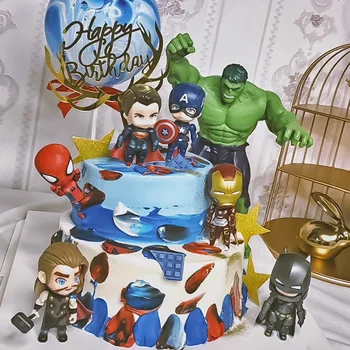 6 Бр Marvel Super Hero Украса На Торта, Украса На Торта За Рожден Ден Пластмасов Спайдърмен Супергерой Железният Човек, Капитан Америка Украса