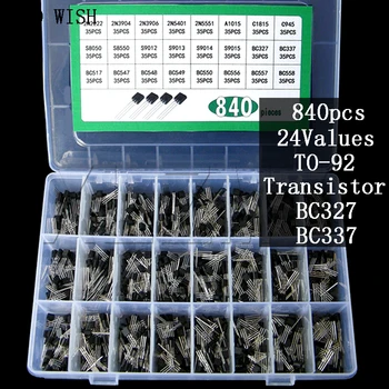 840 бр 24 стойности TO-92 Гама от Транзистори Комплект BC327 BC337 BC547 Транзистор 2N2222 3904 3906 C945PNP/NPN Транзистори Опаковка