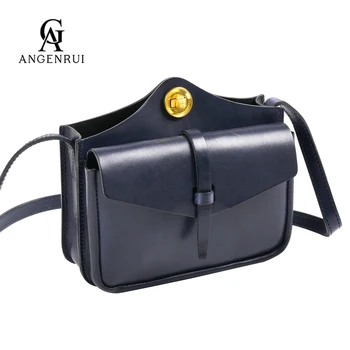 ANGENGRUI Женствена чанта от Телешка кожа на Първия слой, Проста и Елегантна чанта през рамо, чанта-месинджър ръчно изработени