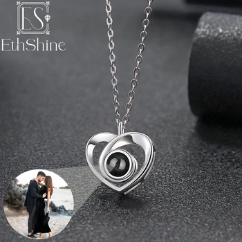 EthShine Потребителско Фотопроекционное Колие от Сребро 925 Проба I Love You Колие 100 Езика Сърцето на един Незабравим Подарък за Жени