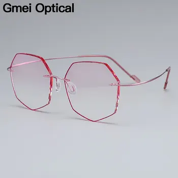 Gmei Оптични ултра-светло розови дамски слънчеви очила без рамки От титанова сплав, в рамка с градиентными лещи Plano Розов Оттенък T80892