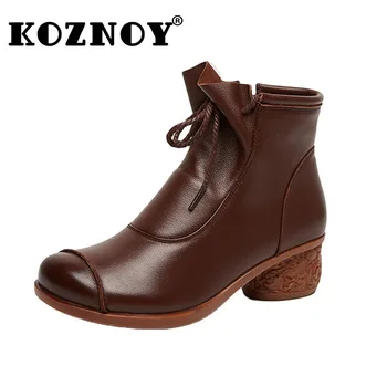Koznoy/дамски зимни обувки 2022, дамски обувки-полусапожки от естествена кожа, 5 см в етнически стил, в стил ретро, удобни, есента и пролетта Ботильоны подметка