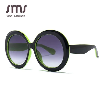 Sen Maries Нови Модни Кръгли Слънчеви Очила Дамски Реколта Маркови Дизайнерски Черни Зелени Извънгабаритни Рамки Огледално Нюанси Дамски UV400