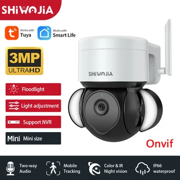 SHIWOJIA 3MP WIFI Камера на Hristo Smart PTZ IP Камера за Външно наблюдение С Автоматично Проследяване на ВИДЕОНАБЛЮДЕНИЕ Двор Foodlight Подкрепа ONVIF НРВ