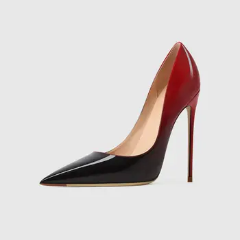 Дамски червени обувки на висок ток, маркови обувки-лодки, с наклон, Пикантни червени обувки с остър Пръсти на Тънък ток 8 см 10 см на 12 см, Чубрица сватбени Обувки за дребни подметка