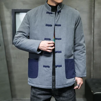 Зимата Памучни палто голям Размер, мъжки Дебело яке Hanfu в китайски стил в стил ретро, Памучно и ленено Топло Палто