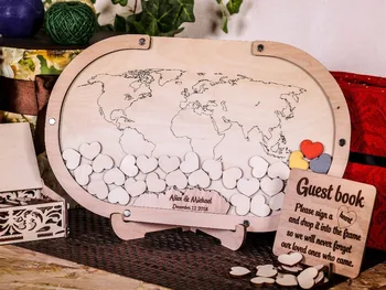 Карта на света, сватбена книга за гости алтернативно дърво, Карта на света, книга за гости алтернатива, Дървени книга за гости