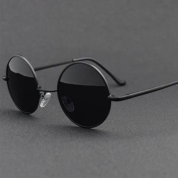 Класически Ретро Кръгли Поляризирани Слънчеви Очила Мъжки Маркови Дизайнерски Слънчеви Очила Дамски Сплав Метална Дограма за Черни Лещи на Очила За Шофиране UV400