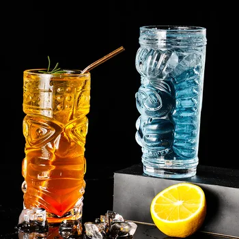 Креативна Стъклена чаша за сок, Хавайски меню с коктейли Чаша, Прозрачни Чаши За Тики, Тотемная Чаша, Чаша За Гримаси, Бар на Съдове За Напитки