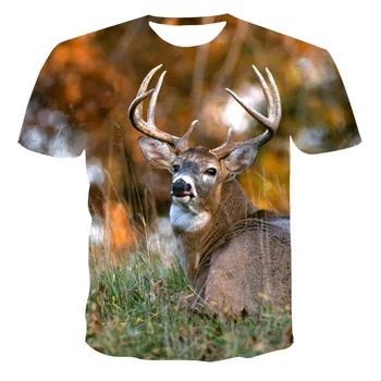 Лятна Тениска с 3D принтом, мъжки и дамски пролетно-лятна ежедневни Риза в стил хип-хоп с 3D принтом във формата на Елен Животно