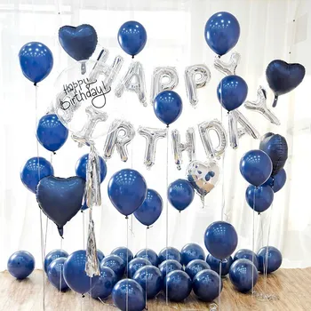Много Черен-Сини Латексови Балони Метална Синя Фолио Балон Надуваеми Сватбена Украса Балон Честит Рожден Ден Доставка На Балони