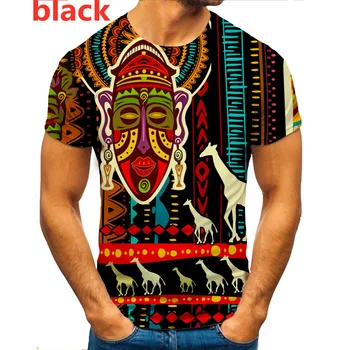 Мъжка мода Африка Родния Печат на Тениска С Къс ръкав Блузи Летни Тениски на Културата Харадзюку