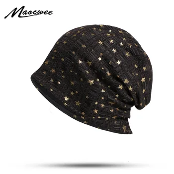 Пролет-есен тънък дамски модни хеджирующая шапка със златни звезди, шапка с боб, ветрозащитная шапка за езда на открито
