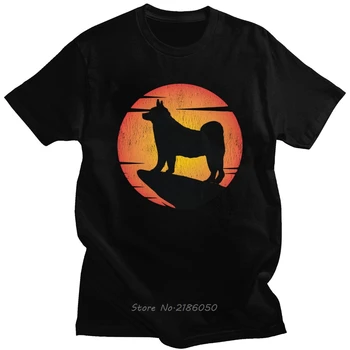 Реколта Гранжевая Тениска Akita Inu Sunset за Мъже с Къси Ръкави, Лятна Тениска с Японската Куче, Мек Памучен тениска Harajuku